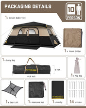 Load image into Gallery viewer, FanttikOutdoor Zeta C10 Pro Camping Tent 10 Person Instant Cabin Tent Setup in 60 Seconds with Rainfly & Windproof Portable with Carry Bag for Family Camping & Hiking, Khaki