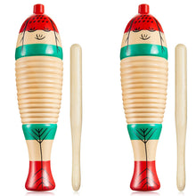 Load image into Gallery viewer, 2 Pieces Colorful Fish Shaped Guiro Instrument Latin Percussion Musical Instruments Wooden Frog Instrument Musical Percussion Instruments for Adults Kids with Rhythm Sticks