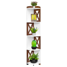 Load image into Gallery viewer, YCICI Corner Shelf Stand, 5 Tier Corner Shelves, Corner Bookshelf Made from Durable Natural Wood, Corner Bookcase and Plant Stand (Brown, 4 Tier)