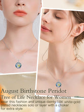 Load image into Gallery viewer, TOUPOP Peridot August Birthstone Necklace for Women White Gold 925 Sterling Silver Tree of Life Pendant Necklaces with Crystal Birthday Irish Celtic Jewelry for Wife Girlfriend Mom