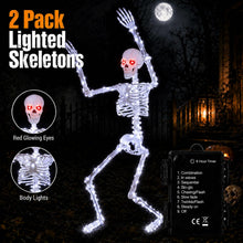 Load image into Gallery viewer, Starweeks Halloween Decorations Outdoor Skeletons Set - 2 Pack 36" (90cm) Light Up Skeleton with LED Lights & 2 Red Eyes, Poseable Full Body, Indoor Halloween Decor for Yard, Porch (White)