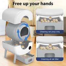 Load image into Gallery viewer, Cumrige Self Cleaning Litter Box, Large Capacity Automatic Cat Litter Box Self Cleaning for Cats, App Control,Safety Protection, 2 Roll Garbage Bags,White & Grey