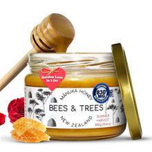Load image into Gallery viewer, Bees & Trees Manuka Honey 830+ MGO – New Zealand Pure Monofloral, Raw, Bioactive – Unpasteurized Superfood for Wellness – Bioactive, Nutrient-Packed for Immunity & Vitality - 300g (10.6oz) Glass Jar