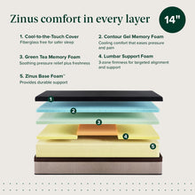 Load image into Gallery viewer, Zinus Lumbar+ Premium Memory Foam Mattress – 14 Inch, Queen, Lumbar Support, Targeted Pressure Relief, Cooling Gel & Green Tea, Fiberglass Free, Medium Firm, CertiPUR-US & OEKO-TEX Certified