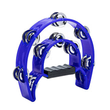 Load image into Gallery viewer, Musfunny Tambourine Double Row Metal Jingles Hand Held Percussion Tambourines Half-Moon Musical Instrument for Adults, Church, KTV, Party (Blue)