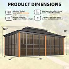 Load image into Gallery viewer, EROMMY 12' X 20' Hardtop Sunroom, Galvanized Steel Double Roof Gazebo Solarium with Wood Grain Aluminum Frame & Detachable Windows, All-Weather Sun Room for Patio Deck Backyard