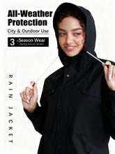 Load image into Gallery viewer, PITINAN Womens Raincoat With Hood Black Rain Jacket Women Waterproof Stylish Trench Coat Women Full Taped Seam Raincoat For Womens 2026 Spring Fall Jackets For Heavy Rain Coat Black XL