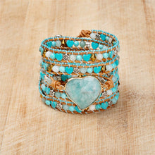 Load image into Gallery viewer, YGLINE Boho Handmade Natural Stone Amazonite Heart Shape Wrap Bracelets Crystal Beads Bracelet Jewelry