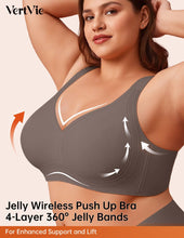 Load image into Gallery viewer, Vertvie Jelly Bras for Women Plus Size Minimizer Soft Wireless Push Up Bra Full Supportive Older Lift Back Coverage Bralette(Grey,42D)