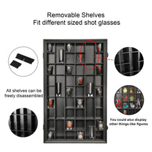Load image into Gallery viewer, Sboitflmm Shot Glass Display Case - 46 Shot Glass Holder - Shot Glass Shelf Wall Mount Wooden Lockable with Removable Shelves for Collection Shot Glass UV Protection Acrylic Glass Door, Black