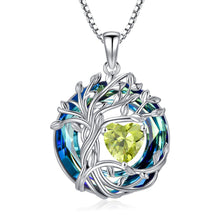 Load image into Gallery viewer, TOUPOP Peridot August Birthstone Necklace for Women White Gold 925 Sterling Silver Tree of Life Pendant Necklaces with Crystal Birthday Irish Celtic Jewelry for Wife Girlfriend Mom