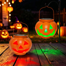 Load image into Gallery viewer, BRIGHTDECK Halloween Pumpkin Solar Lanterns 2 Pack, Jack O Lantern Pumpkin Lights for Halloween Decorations Outdoor, Weatherproof & Portable Fall Yard Decor (2Pack Red&Green)