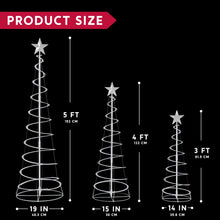Load image into Gallery viewer, JOIEDOMI 3 Pack Spiral Christmas Tree Lights, 218 LED Outdoor Lighted Tree with Star Topper & Stakes, Christmas Decorations for Yard Porch Patio Garden Holiday Xmas Eve Night Décor, Warm White