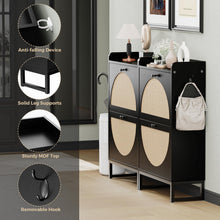 Load image into Gallery viewer, KFO Shoe Cabinet with 2 Handmade Natural Rattan Flip Drawers, Entryway Shoe Rack Storage Organizer for Sneakers, Slippers, Free Standing Shoe Racks, Black……