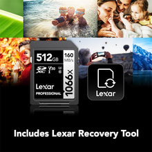 Load image into Gallery viewer, Lexar 512GB Professional 1066x SDXC Memory Card, UHS-I, C10, U3, V30, Full-HD & 4K Video, Up To 160MB/s Read, for DSLR and Mirrorless Cameras (LSD1066512G-BNNNU)