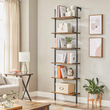 Load image into Gallery viewer, VASAGLE Industrial Ladder Shelf, 6-Tier Bookshelf, Wall Shelf for Living Room, Office, Kitchen, Bedroom, 23.6 x 11.8 x 80.6 Inches, Rustic Brown and Black ULLS103B01
