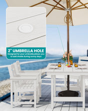 Load image into Gallery viewer, SERWALL 7-Piece Patio Dining Table Sets, Outdoor HDPE Dining Furniture Set with Umbrella Hole Cut-Out Table and 6 Chairs, White