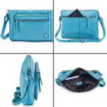 Load image into Gallery viewer, Wise Owl Accessories Small Soft Pebbled Real Leather Crossbody Handbags Purses Triple Zip Premium Sling Crossover Shoulder Bag for Women Gift (Air Blue Nappa)