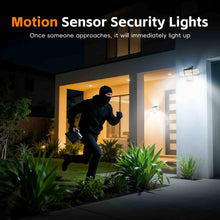 Load image into Gallery viewer, FAXBOX Solar Lights Outdoor 336 LED, Motion Sensor Security Wall Light with Remote, Split 4-Head Adjustable Design, 2400mAh Battery, Waterproof IP65 Garage, Driveway, Garden, Courtyard Lighting(2Pack