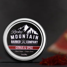 Load image into Gallery viewer, Rocky Mountain Barber Company Solid Cologne for Men – Citrus & Spice Scent – 2 Oz Size - Made with Coconut Oil, Shea Butter - Long-Lasting Scent