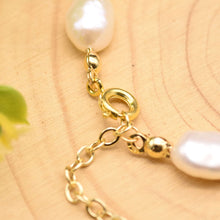 Load image into Gallery viewer, ELEXIS 18K Gold Dainty Baroque Pearl Bracelet For Women Wedding Handmade Originals Trendy Casual Freshwater Pearls Leaf Bracelet For Girls Gift Engaged Comfy Bridesmaid Hanging Jewelry