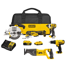 Load image into Gallery viewer, DEWALT Tools 5 Tool Power Tool Combo Kit, Cordless Drill Impact Driver Saw Oscillating Multi-tool Set with 20V MAX Battery and Charger (DCK551D1M1)