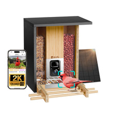 Load image into Gallery viewer, Birdfy Smart Bird Feeder with Camera, Solar Powered, 2K Live Stream, Bamboo Bird Feeder with Metal Guard, AI Bird Identification, Auto-Recorded Videos, Gift for Bird Lovers