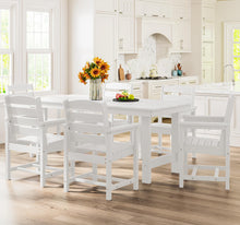 Load image into Gallery viewer, SERWALL 7-Piece Patio Dining Table Sets, Outdoor HDPE Dining Furniture Set with Umbrella Hole Cut-Out Table and 6 Chairs, White
