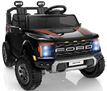 Load image into Gallery viewer, First Ride On 24V Ride on Toys for Big Kids, Licensed Ford F-150 Raptor 2 Seater Kids Ride on Car w/Remote Control, Toddler Electric Car w/LED Lights, Bluetooth, Truck Bed Storage, Soft Start (Black)