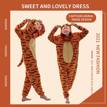 Load image into Gallery viewer, COSUSKET Snug Fit Unisex Adult Tigger Onesie Pajamas, Flannel Cosplay Animal One Piece Halloween Costume Sleepwear Homewear Orange