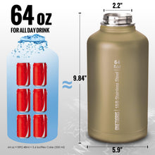 Load image into Gallery viewer, OneTigris Tactical Half Gallon Water Bottle with Straw - 64 oz Vacuum Insulated Stainless Steel Water Jug, Leakproof Sport Bottle with 3 BPA Free Lids, Paracord Handle & MOLLE Water Pouch for Outdoor