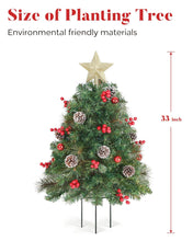Load image into Gallery viewer, OasisCraft 33 Inch Outdoor Christmas Tree Frosted Urn Filler 2 Set, Pre-lit Artificial Xmas Tree with 50 LED Lights, Realistic Carolina Pine and Berries for Pathway, Porch, Driveway, Yard