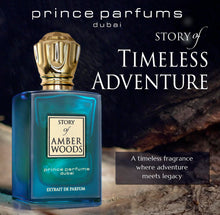 Load image into Gallery viewer, Prince Parfums Dubai - The Story of Amber Woods - 3.4 Ounces - Exquisite Men's Extrait de Parfum - Rich, Luxurious Scent of Amber, Cedar, Vetiver for the Modern Man - Depth, Warmth & Mastery