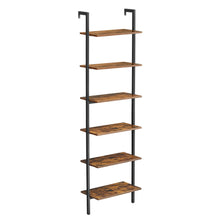 Load image into Gallery viewer, VASAGLE Industrial Ladder Shelf, 6-Tier Bookshelf, Wall Shelf for Living Room, Office, Kitchen, Bedroom, 23.6 x 11.8 x 80.6 Inches, Rustic Brown and Black ULLS103B01