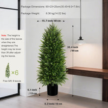 Load image into Gallery viewer, 3FT Artificial Cedar Topiary Trees (2 Pack) - UV Resistant Fake Evergreen Shrubs with Extra Dense Foliage, Realistic Potted Faux Plants for Front Porch & Garden Decor