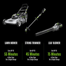 Load image into Gallery viewer, EGO POWER+ 56V Starter Collection 21" Cordless Push Lawn Mower LM2114 & 15" Powerload String Trimmer ST1511T & 615CFM Leaf Blower LB6151, (1) 4Ah (2) 2.5Ah Batteries and (3) Chargers Included