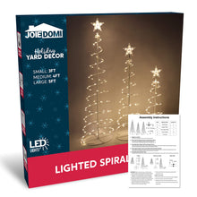 Load image into Gallery viewer, JOIEDOMI 3 Pack Spiral Christmas Tree Lights, 218 LED Outdoor Lighted Tree with Star Topper & Stakes, Christmas Decorations for Yard Porch Patio Garden Holiday Xmas Eve Night Décor, Warm White