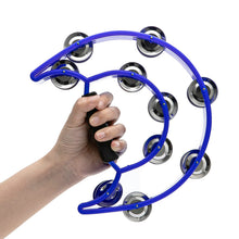 Load image into Gallery viewer, Musfunny Tambourine Double Row Metal Jingles Hand Held Percussion Tambourines Half-Moon Musical Instrument for Adults, Church, KTV, Party (Blue)