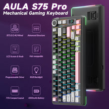 Load image into Gallery viewer, AULA S75 PRO Wireless Mechanical Keyboard with Screen&Knob, 75% Hot Swappable Gaming Keyboard with Pre-lubed Switches, RGB Backlit, PBT Keycaps Creamy Sounding Pc Gaming Keyboards
