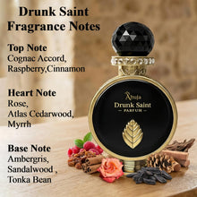 Load image into Gallery viewer, AHUJA Drunk Saint Parfum – 3.4 oz Unisex Luxury Fragrance | 30% Organic Oils | Long Lasting Niche Scent | Cognac, Raspberry, Rose, Ambergris | Premium Gift Box Packaging | “Even Angels Get Drunk”