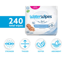 Load image into Gallery viewer, WaterWipes Sensitive+ Newborn & Baby Wipes, 3-In-1 Cleans, Cares, Protects, 99.9% Water, Unscented & Hypoallergenic, 240 Count (4 Packs)