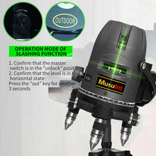 Load image into Gallery viewer, (Outdoor Super Bright) 5 lines laser level 360 self leveling Precision Cross Line level tool Green beam with 360° Rotating base Digital Li-ion Battery 5 Strong light spots 1 Plumb point
