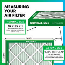 Load image into Gallery viewer, Filterbuy 16x25x1 Air Filter MERV 8 Essential Dust & Allergy Defense (4-Pack), Electrostatic Pleated HVAC AC Furnace Filters Replacement (Actual Size: 15.50 x 24.50 x 0.75)