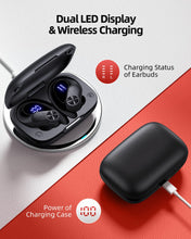 Load image into Gallery viewer, PocBuds Bluetooth Headphones Wireless Earbuds 80hrs Playtime Wireless Charging Case Digital Display Sports Ear Buds with Earhook Deep Bass IPX7 Waterproof Over-Ear Earphones for TV Phone Laptop Black