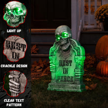 Load image into Gallery viewer, Halloween Decoration Animatronic Tombstone with Skull & Pillars, Sound Activated Grave Marker with Green Light-Up & Creepy Sound Effects, RIP Cemetery Prop for Haunted House, Yard, Lawn & Porch Decor