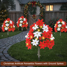 Load image into Gallery viewer, Thiccywoov 2 Pack 3ft Christmas Artificial Poinsettia Flowers Urn Filler Outdoor Prelit Topiary Trees Large Lighted Poinsettias Faux Poinsettia Trees with LED Lights Stake for Porch Yard (Red,White)