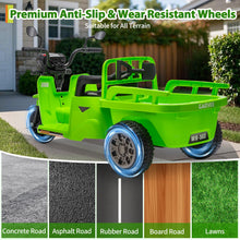 Load image into Gallery viewer, 3-Wheels Electric Tricycle w/Trailer, 12V Battery Powered Kids Motorcycle with Sand Shovel, 2x55W Motors, Bluetooth, Music, Headlight, Ride on Motorcycle for Kids Toddlers, Gift for Boys Girls, Green