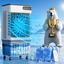 Load image into Gallery viewer, 3200CFM Swamp Cooler, 4-IN-1 Evaporative Air Conditioners With 10.5 Gal Water Tank, 4 Ice Packs, Remote, 12H Timer, 120°Oscillation, 36”Portable Cooling Fan with 3 Modes&Speeds for Bedroom Indoor Room