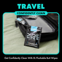 Load image into Gallery viewer, DUDE Wipes - On-The-Go Flushable Wipes - 2 Pack, 60 Wipes - Mint Chill Extra-Large Individually Wrapped Adult Wet Wipes with Eucalyptus & Tea Tree Oil - Septic and Sewer Safe