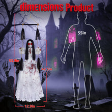 Load image into Gallery viewer, MACLLYN Halloween Decorations Outdoor,Scary Hanging Swinging Girl Props Sound & Lighted Eyes,Halloween Outside Ghosts for Haunted House Yard Porch, Party Decor